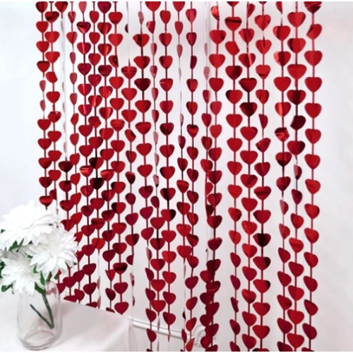 Kurtyna metalizowana dekoracja czerwony serca 100x200cm
